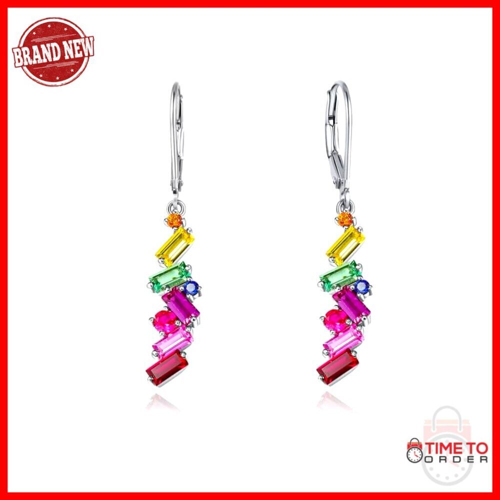 925 Sterling Silver Leverback Drop Dangle Earrings with Multicolor Gemstones